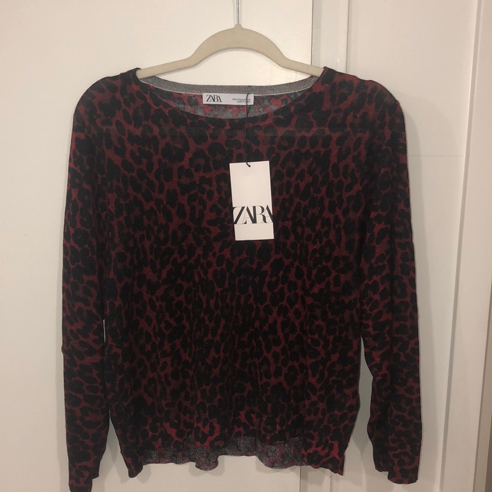 Brand new Zara red printed leopard blouse- Size M